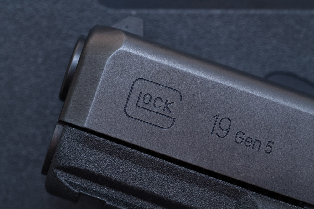 Glock 19 firearm barrel (close-up).